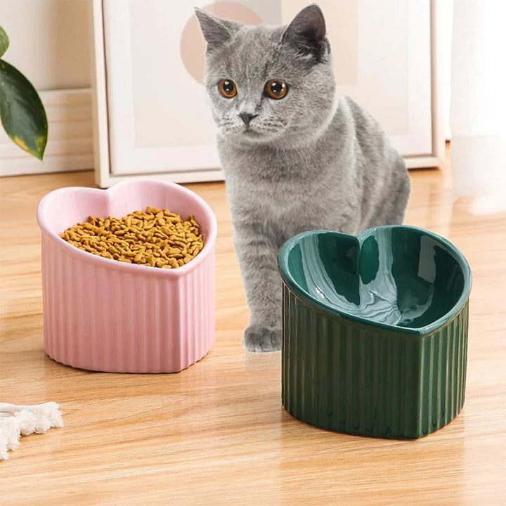 Ceramic Tilted Elevated Cat Bowl Heart Shape