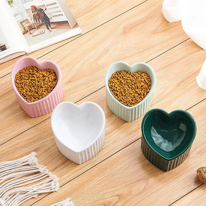 Ceramic Tilted Elevated Cat Bowl Heart Shape